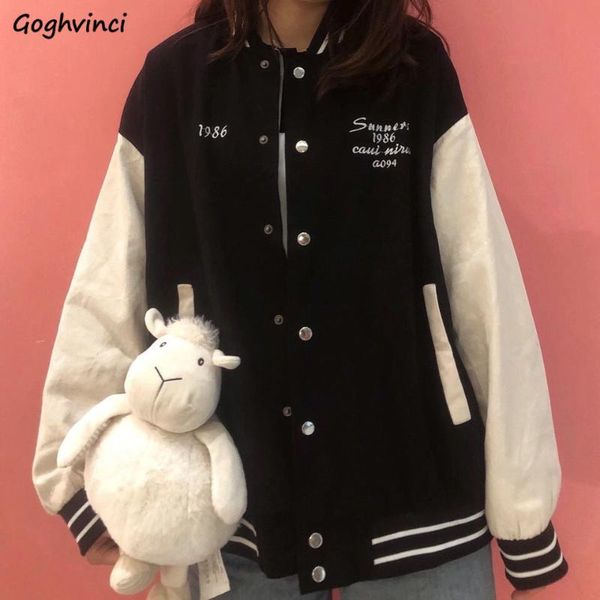 

plus size s-3xl basic jackets women oversize retro embroidery letter high street students japanese style causal coats ulzzang bf women', Black;brown
