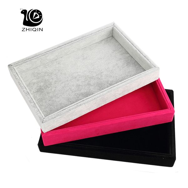 

jewelry storage tray velvet earrings ring necklace pendant bracelet organizer holder box jewelry display storage trays 23x14.5cm, Black