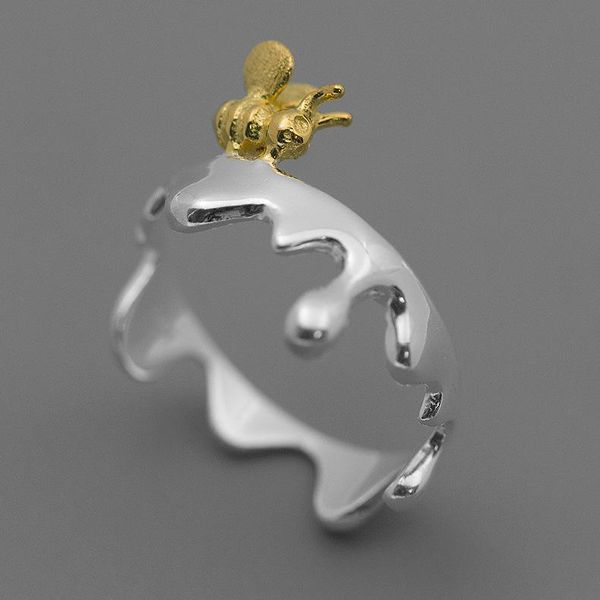

cluster rings original | honeybee and honey pure silver ring female character simple natural handwear, Golden;silver