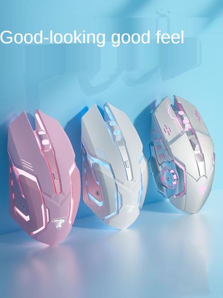 

mice forerunner wired game pink mouse mute mechanical gaming macro girl cute art office home