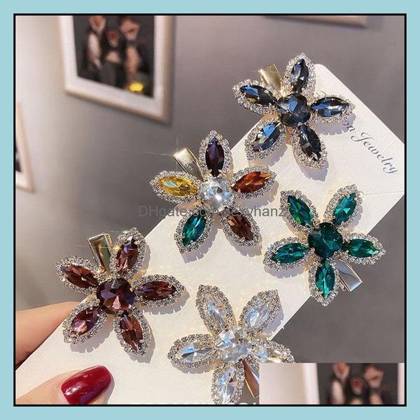 

hair clips & barrettes jewelry s1386 fashion colorf crystal rhinstone barrette clip bb womens girls flower hairpin drop delivery 2021 mkfra, Golden;silver