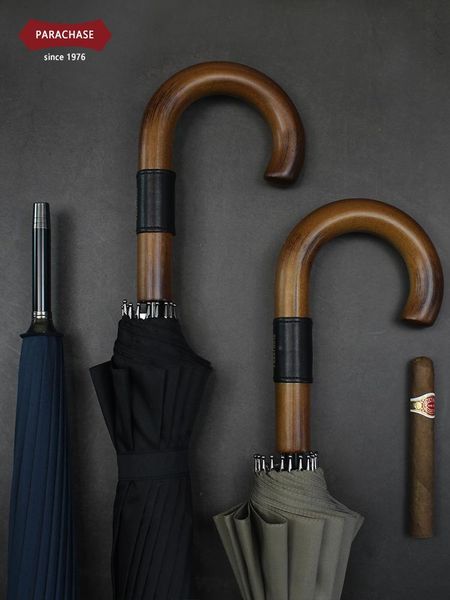 

umbrellas japanese wood long handle umbrella large 16k windproof double layer sun clear rain women men business paraguas sy198