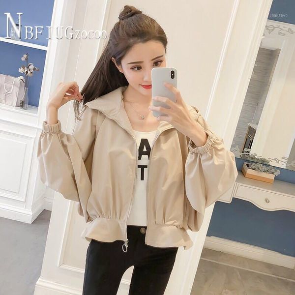 

women's jackets 2021 spring summer loose women coat hooded bat sleeves sunscreen female jacket, Black;brown