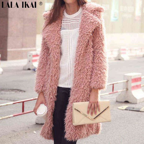 

lamb wool medium long plush coat women's autumn and winter cotton, Black