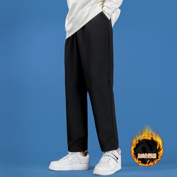 

plus fleece sports pants men's straight casual knit trousers trendy loose thickened long solid color wild jogging, Black