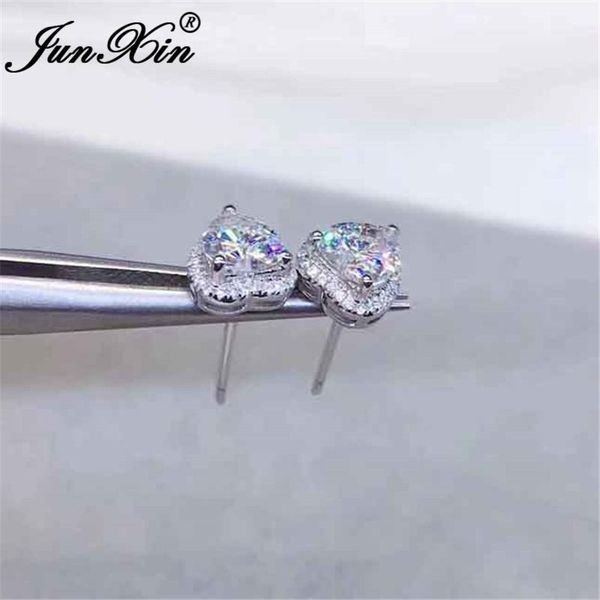 

stud mystic rainbow zircon love heart earrings charm austrian crystal wedding for women rose gold silver color, Golden;silver