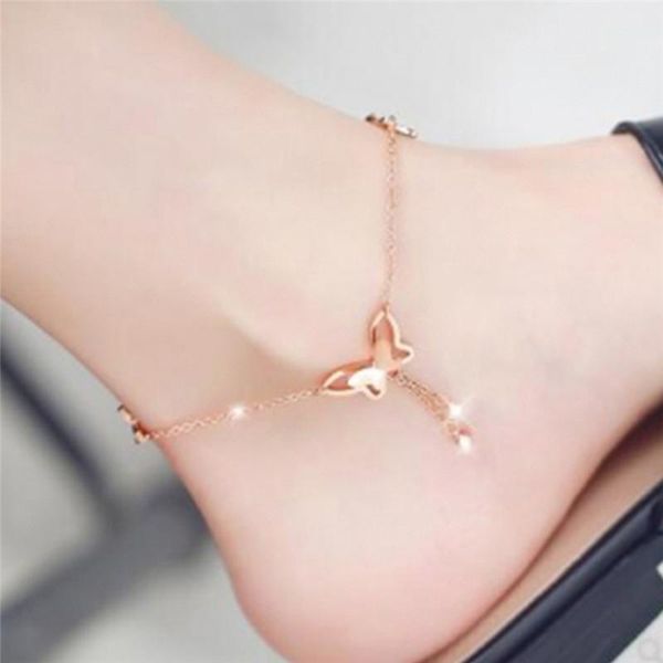 

anklets chic butterfly pendant foot chain summer yoga beach leg bracelet handmade anklet gold silver color jewelry gift, Red;blue