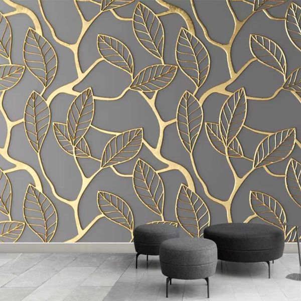 

wallpapers milofei manufacturers custom gold three-dimensional leaves living room bedroom background wallpaper mural