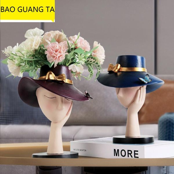

vases bao guang ta abstract fashion lady head portrait vase girl art sculpture resin craft home decor flower arrangement r5435