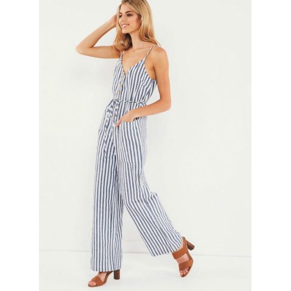 

women's jumpsuits & rompers womens jumpsuit clubwear playsuit bodysuit summer striped sleeveless romper chiffon long trousers, Black;white