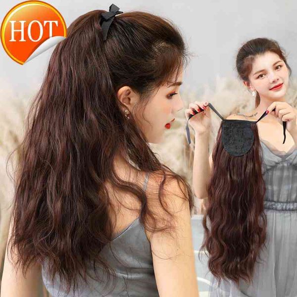 

wig women's bandage style long curly hair water ripple corn grab type wool ponytail, Black