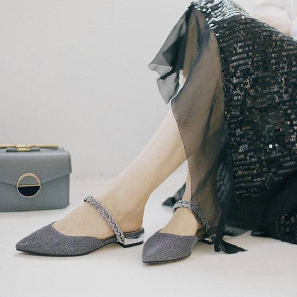 

slippers sianie tianie 2021 brand design genuine leather insole glitter bling upper slides women fashion pointed toe woman mules, Black