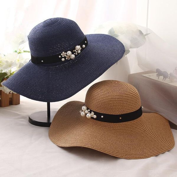 

wide brim hats lady straw sun hat round raffia summer for women with leisure beach flat gorras, Blue;gray