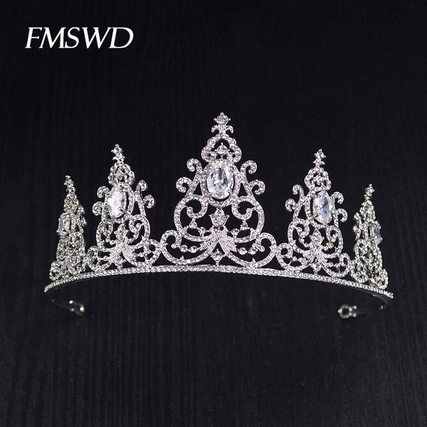 

hair clips & barrettes crystals rhinestones cubic zircon elegant crown for bridal large queen tiara prom wedding cz accessories hg-023, Golden;silver