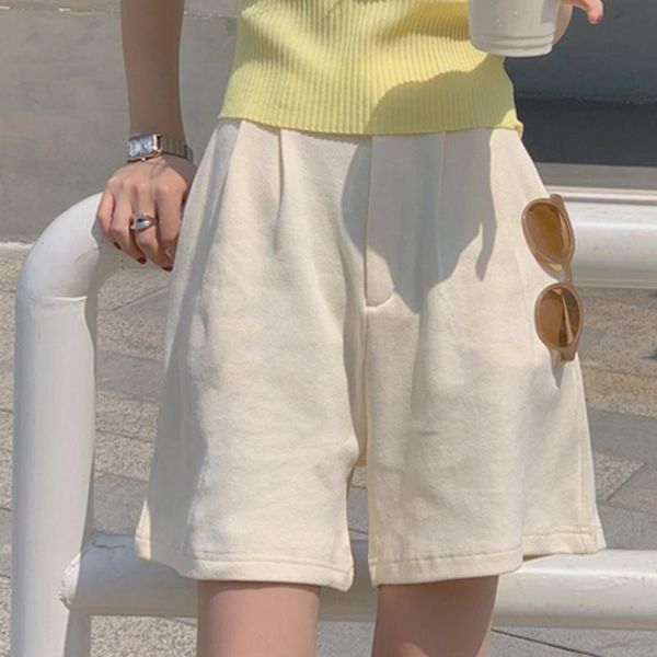

women's shorts zoki simple apricot women solid hight waist straight slim loose five point casual a line female summer 2021, White;black
