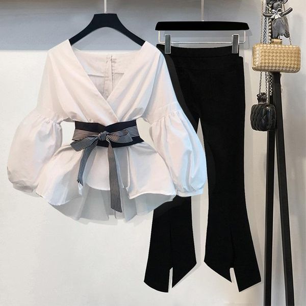 

women's two piece pants wide leg autumn and spring fashion age reduction small tall thin suit women, White