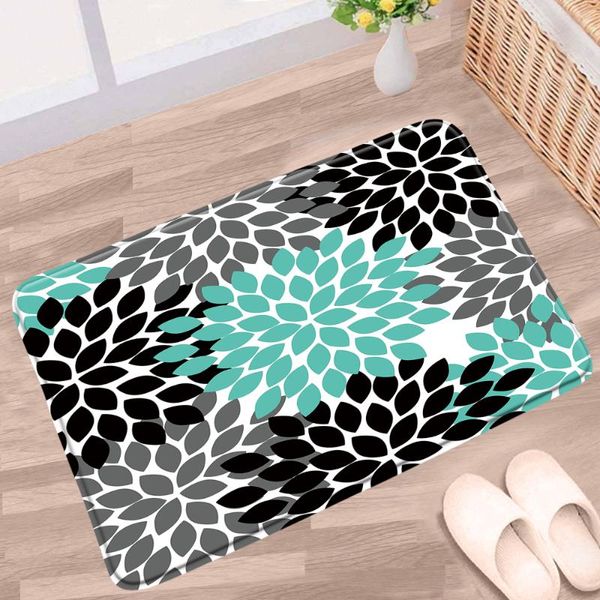 

bath mats floral bathroom mat black grey blue plant leaf daisy pattern non-slip rugs flannel home decor kitchen doorway aisle carpet