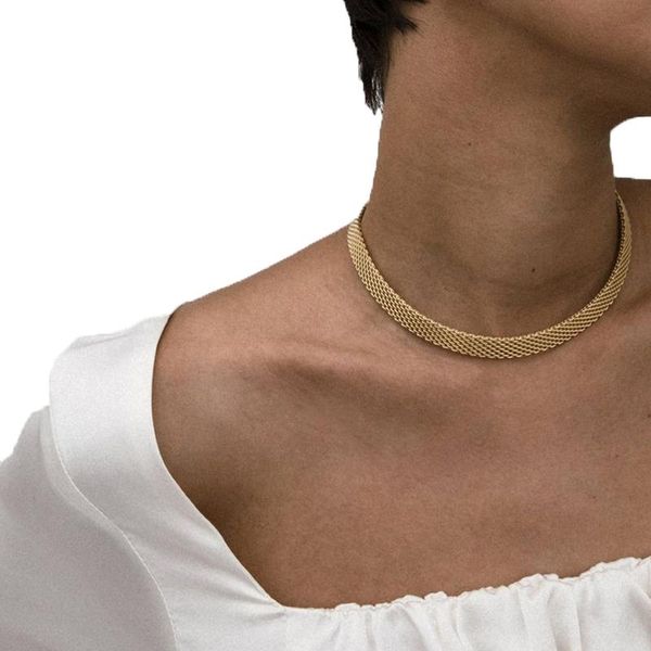 

pendant necklaces metal mesh width necklace choker for women collar exaggerated chain trendy statement jewelry z276, Silver