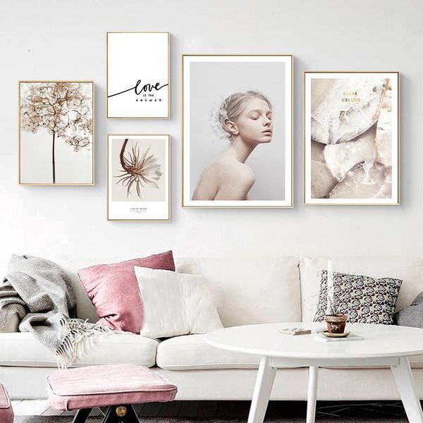 

paintings abstract autumn white plants canvas painting girl love quotes posters for living room wall art print pictures home decor