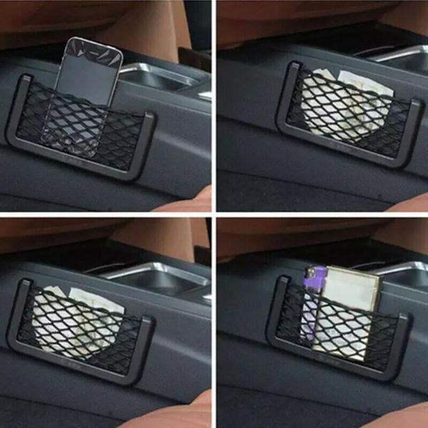 

car organizer phone wallet holder storage net plastic 15*8 cm 4pcs accessories black