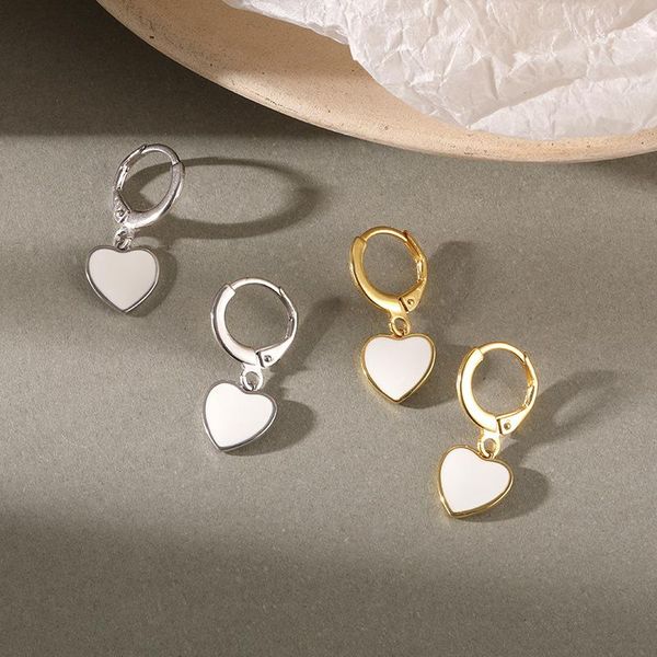 

hoop & huggie cute 100% 925 sterling silver heart earrings for woman accessories, women hoops earings gold color fine jewelry girl gifts, Golden;silver