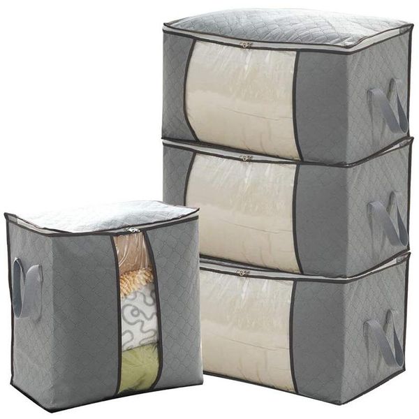 

hanging baskets under-bed blanket storage bag 4 pieces, foldable clothes bag, large-view zipper quilt stora