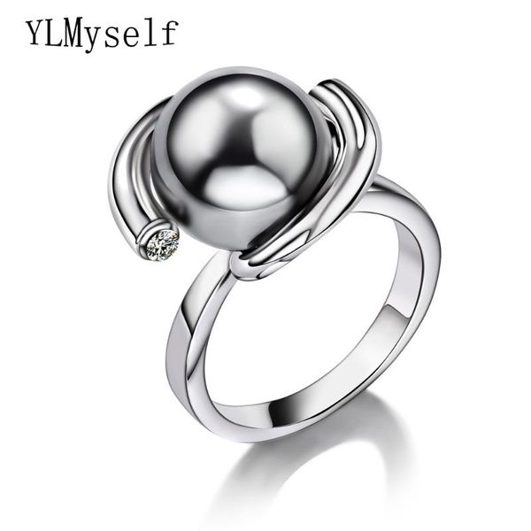 

unique design women fashion ring with gray pearl trendy jewellery drop anel anillos aneis bagues femme female jewelry cluster rings, Golden;silver