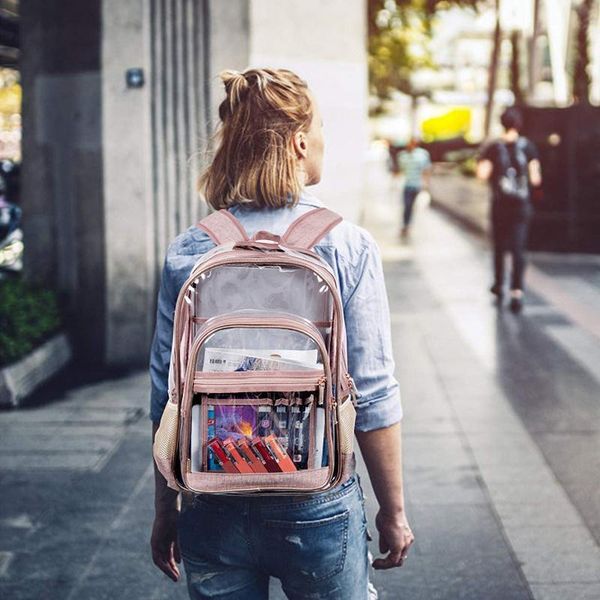 

storage bags transparent pvc women's backpack candy color zipper waterproof female's rucksack clear plastic daily school bag shopp