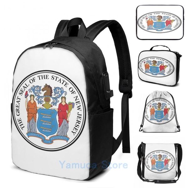 

backpack funny graphic print great seal of the state hampshire usb charge men school bags women bag travel laptop