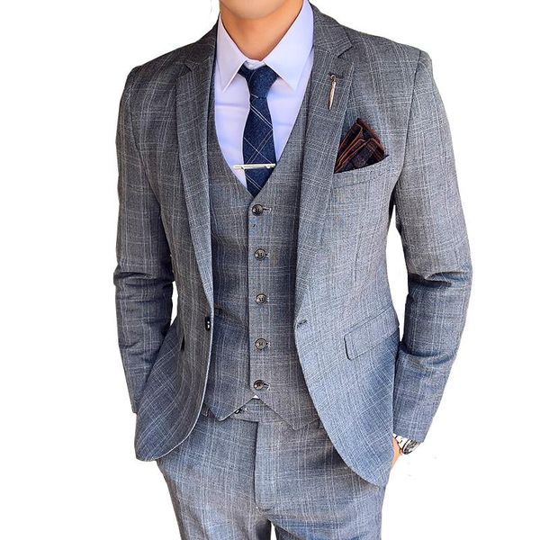 

autumn spring men's three piece suit jacket trousers vest set / male slim fit luxury banquet blazer coat pants suits & blazers, White;black