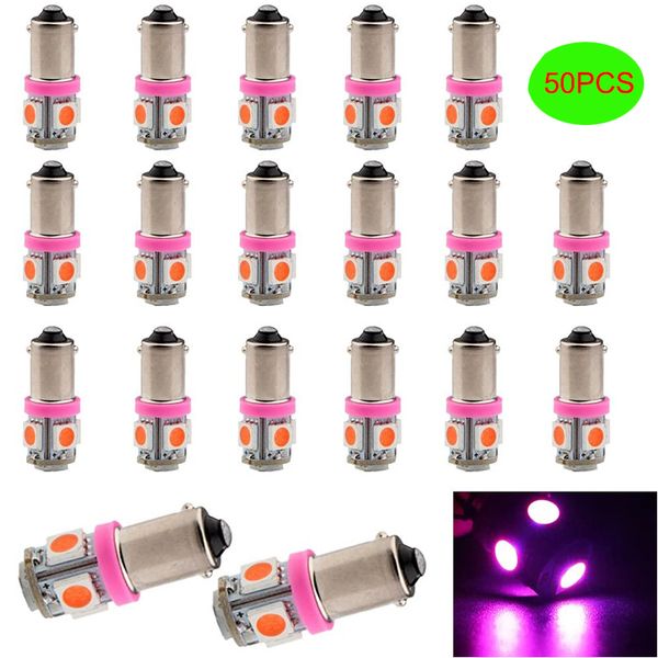 

50pcs purple ba9s 5050 5smd car led bulbs clearance wedge lights auto instrument license plate lamp side maker light dc 12v
