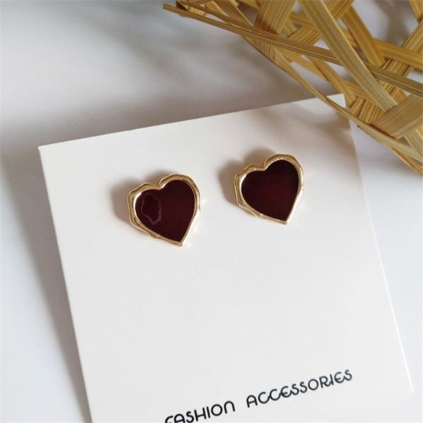 

fashion wine red earring temperament gentle girl love hearts earrings small korea jewelry accessories stud, Golden;silver