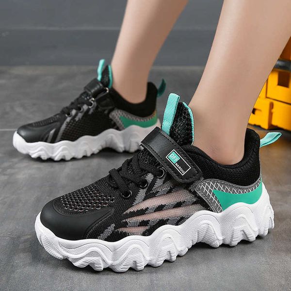

boys' shoes 2021 summer fashion single mesh breathable claw print zhongda children's flying woven boys' and girls' store, Black