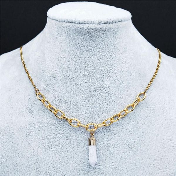 

pendant necklaces divination hexagonal prism stone stainless steel women silver color chain jewelry pendentif pierre nd44s01