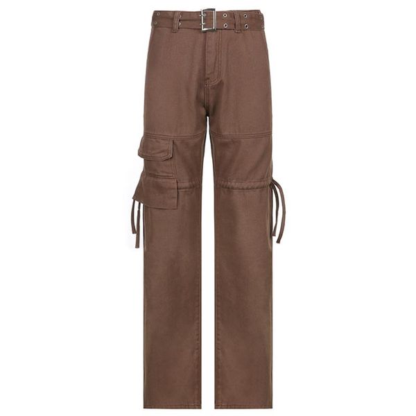 

women's jeans women solid color casual pants autumn girls long straight-leg trousers with pocket and belt loose fitting high waist deni, Blue