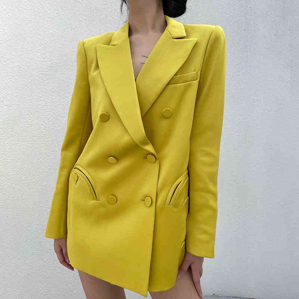 

trend coat feminino long sleeve double breasted ladies casual jacket yellow suit spring autumn blazer 210510, White;black