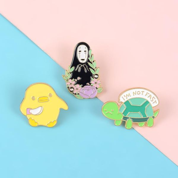 

pins, brooches japan's warm anime enamel pins duck holding a dagger not fast tortoise faceless man badges gifts for friends, Gray
