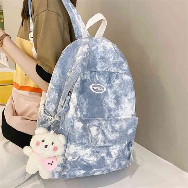 Simples tingimento design mulheres mochila kawaii nylon livro saco fêmea mochila escola mochila para adolescente girl travel toucksack 210922