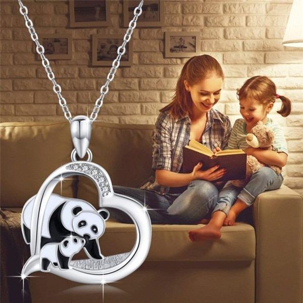 

pendant necklaces panda heart-shaped round zircon necklace women's memorial day gift exquisite charm chain, Silver