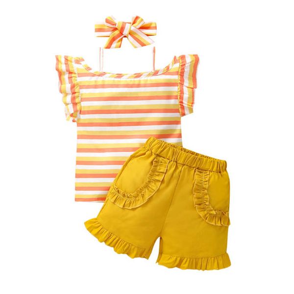 

kids clothing sets girls outfits baby clothes children striped shorts childrens summer fashion t-shirts pants bows headbands 3pcs b6724, White