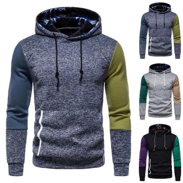 

men's hoodies & sweatshirts slim fit patchwork big pocket winter long sleeve pullovers hooded sports hoodie jumper sweatshirt pullover, Black