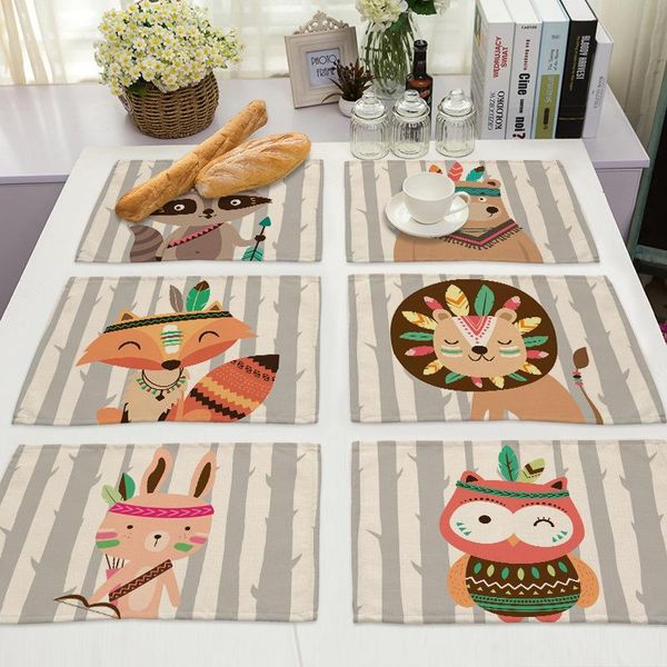 

mats & pads cartoon pattern placemat tableware pad cotton and linen heat insulation animal washable