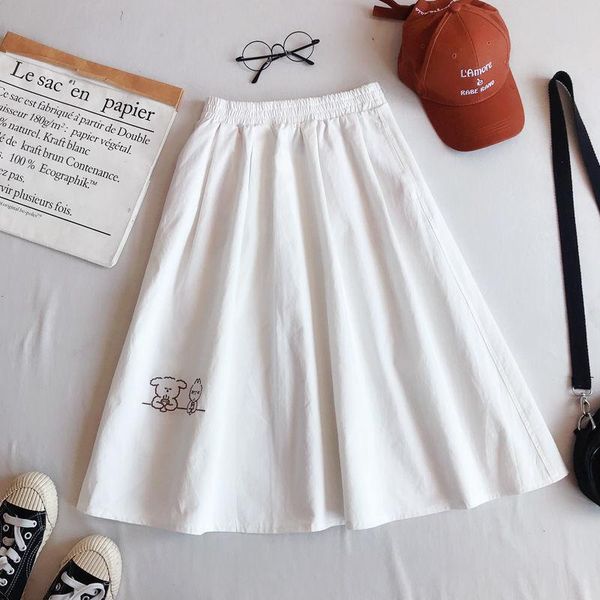

skirts cotton medium length a-line skirt for female students, Black