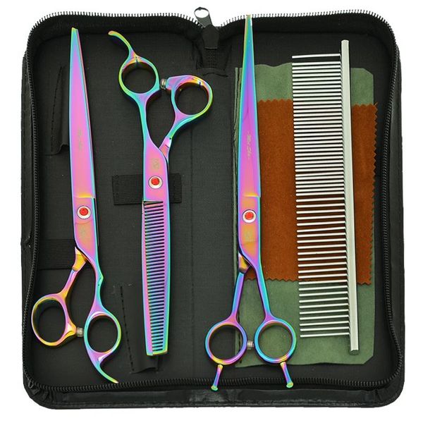 

hair scissors 8.0" professional pets for dog grooming straight curved cutting shears animals thinning trimmers accessories b0052a