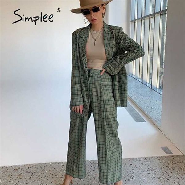 

elegant plaid two-piece blazer suit casual streetwear suits female blazer set chic office ladie coat suit 211007, White