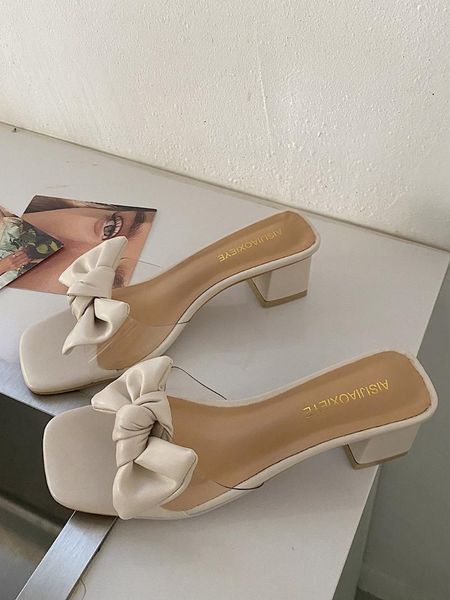 

slippers shoes womens outdoor loafers lady square heel luxury slides heeled mules butterfly-knot girl block designer high summer, Black