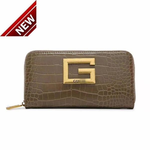 

2020 new gs bag crocodile pattern medium and long women's silver wallet