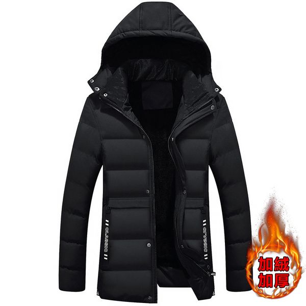 

men's winter down padded jacket medium long hooded men's korean, Black
