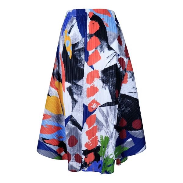 

skirts pleated 2021 summer women graffiti painting skirt plus size casual korean clothes a-line long floral 5196 x2fg, Black