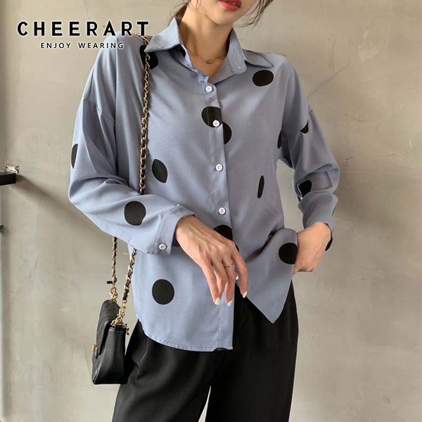 

polka dot chiffon blouse women korean long sleeve shirt casual ladies and blouses spring 210427, White